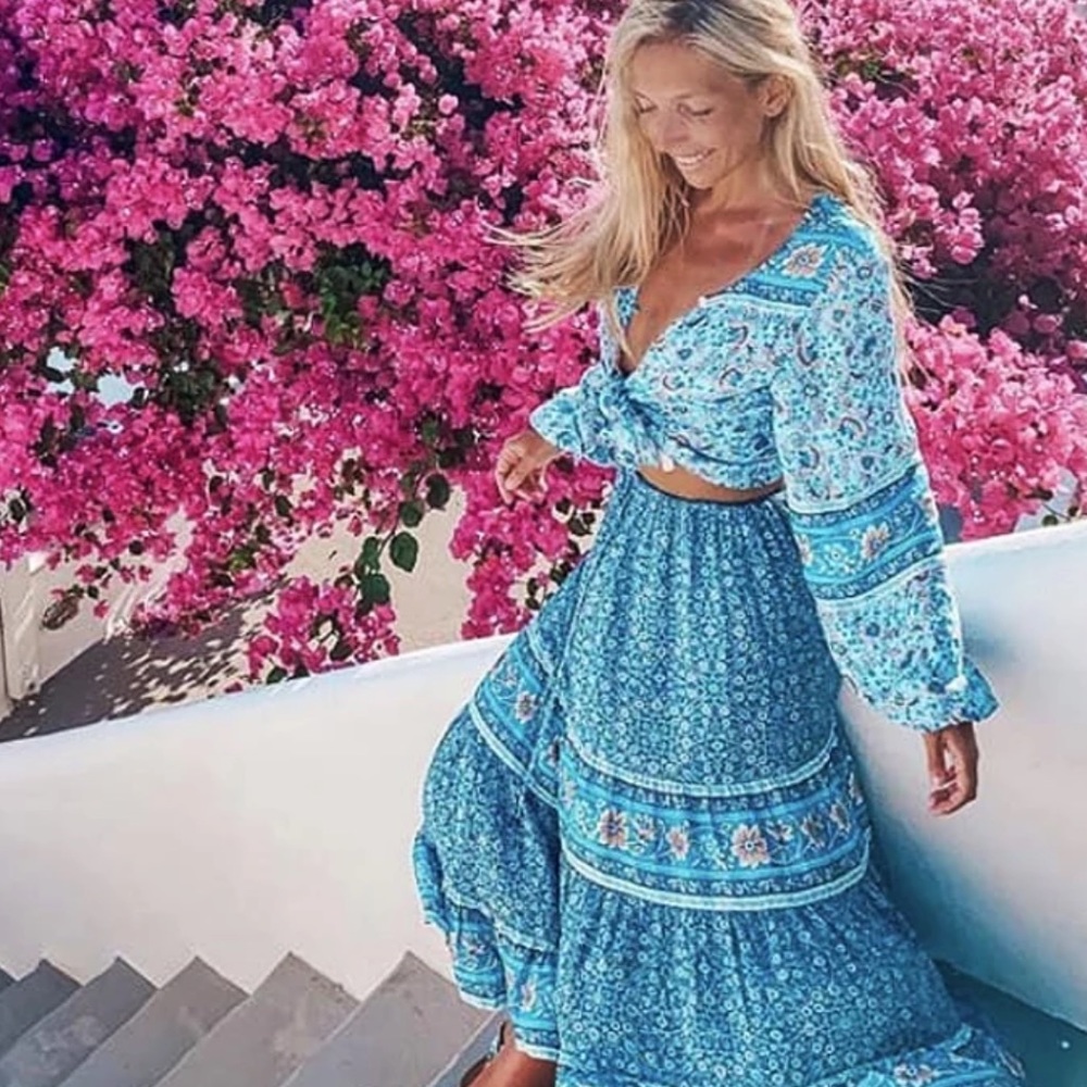 Gypsy Boho Floral Print LongSleeve button up top - Picture 2 of 11